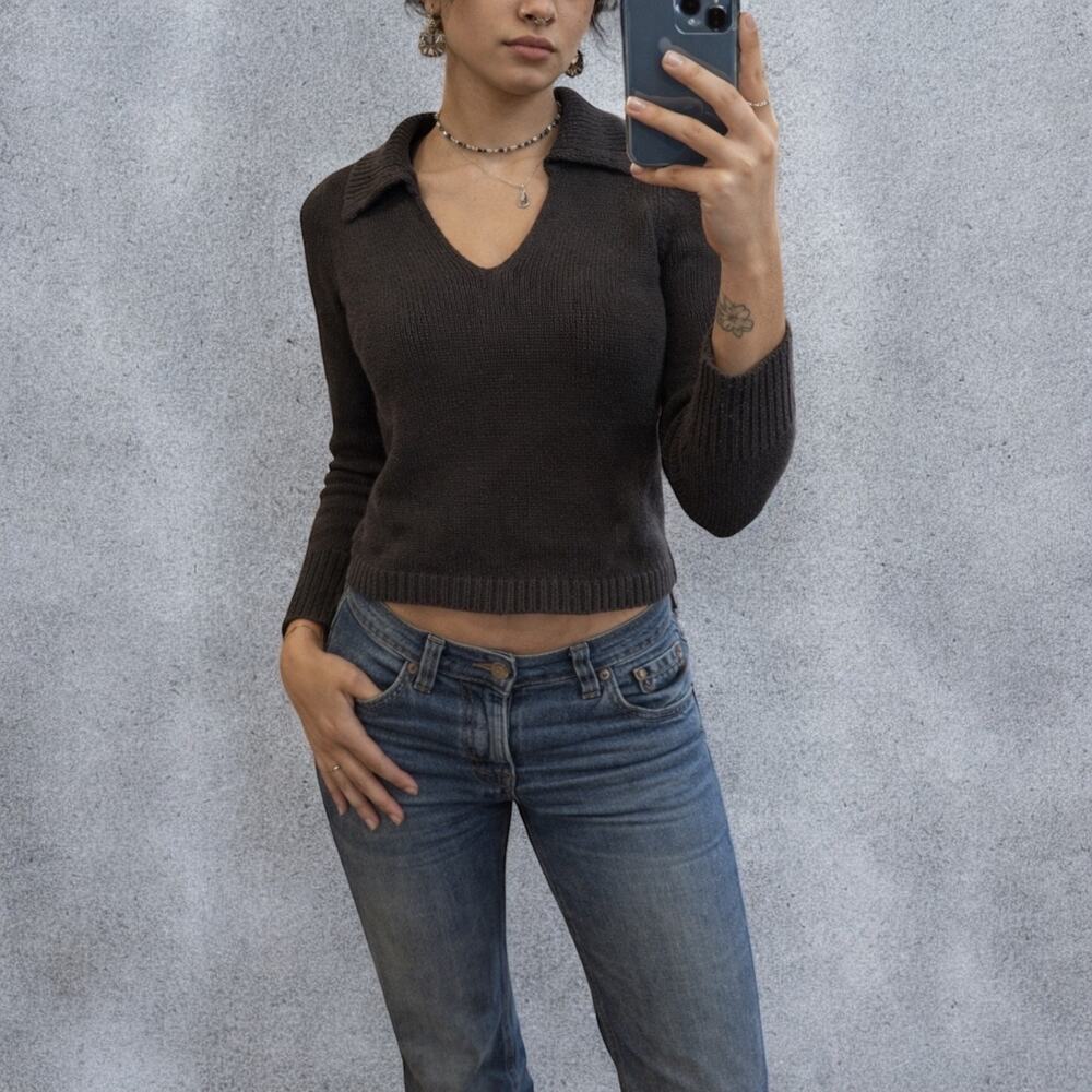 Vintage 90s Old Navy Knit Collared V-Neck Black Sweater XS